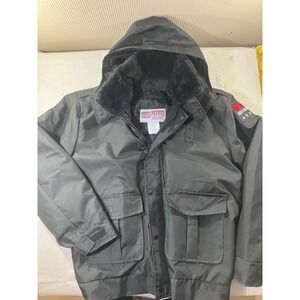 National Patrol Mens Black Security Guard Winter Jacket Parka Fur Hood
